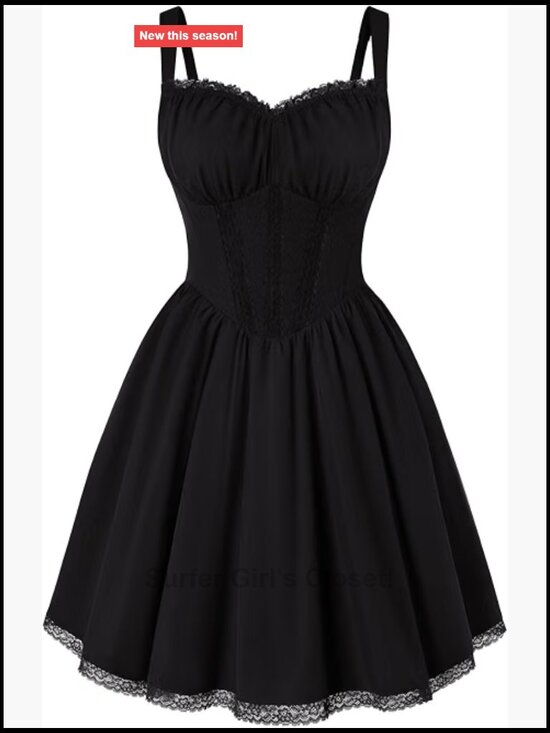 Dresses & Skirts - Lace Corset Mini Dress with Pockets Sweetheart Neck Smocked Back